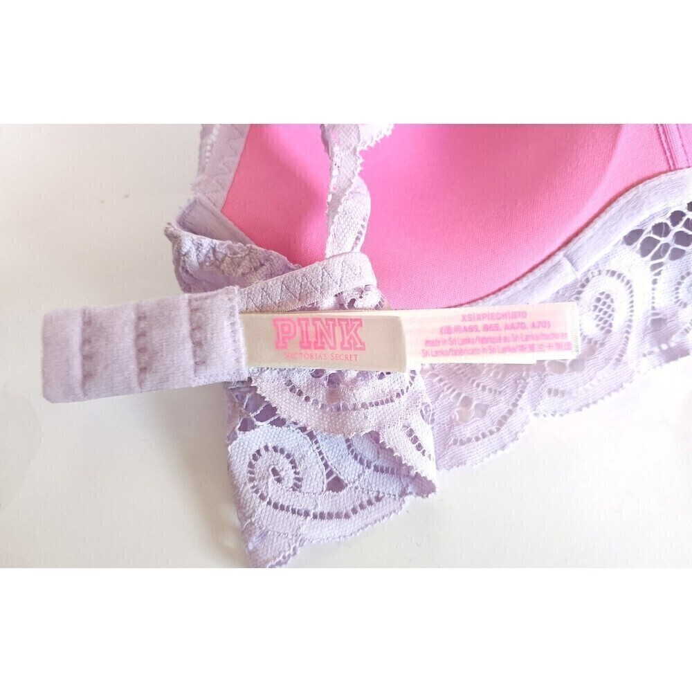 Victoria's Secret Pink Push Up Bralette Bra Size XS Padded Purple Floral Lace - Picture 5 of 7